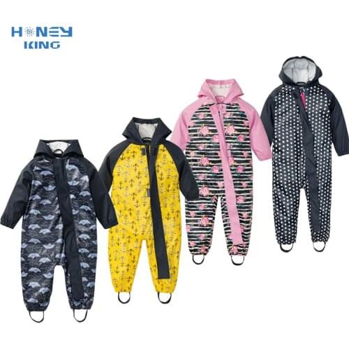 Kids Jumpsuit for Girls Waterproof Overall Girls PU Rain Pants Children Raincoat Baby Hooded Rainwear For Boys And Girls Clothes