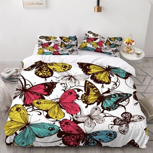 Dream Purple Butterfly Print Bedding Set Colorful Flower Butterfly Pattern Duvet Cover Children Single Adult Double Quilt Cover