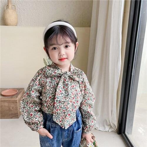 2021 Korean Design Blouses Girls Blouse Spring New Arrival Girls Long Sleeve Floral Blouses Kids