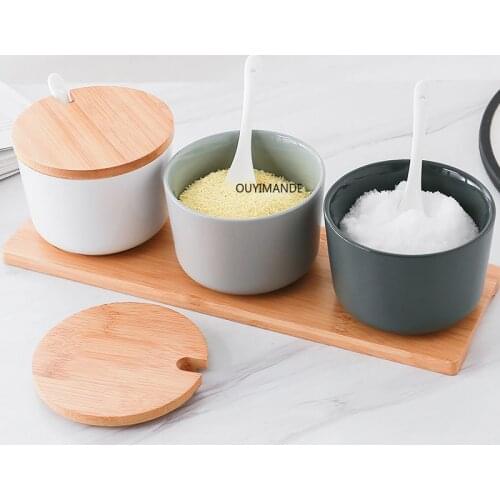 Kitchen Ceramic Spice Rack Salt Shaker And Pepper Shaker Jars For Spices With Cover Storage Bottle Box Holder Cooking Tools