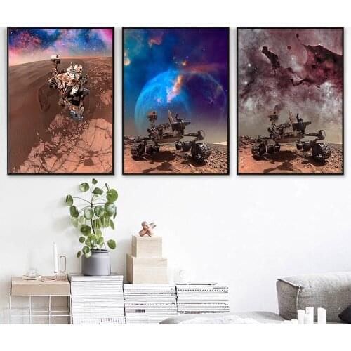 Curiosity Rover Exploring the Surface of Mars Canvas Painting Universe Planet Earth Moon Education Poster Nursery Wall Art Print