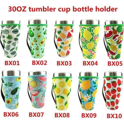 30Pcs/Lot Fruit style Reusable Iced Coffee Cup Sleeve Neoprene Insulated Sleeves Cup Cover Holder Idea for 30oz Tumbler Cup
