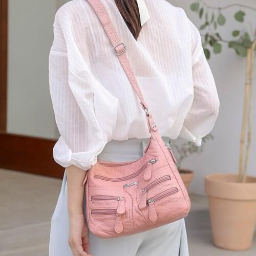 Fashion Washed Soft Leather Ladies Shoulder Bag Counter Geniune 2021 New Designer Brand Womens Cross Body Bag Multi-pocket