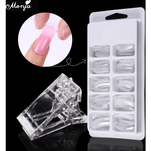 Monja 100pcs Nail Art Kit False Nail Mold Tips Quickly Building Acrylic UV Gel Extension Builder Clips Manicure Decors Set