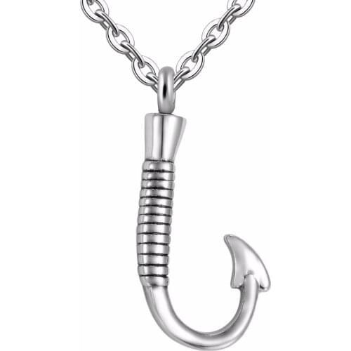 Mens Keepsake Fish Hook Memorial Pendant Ash Urn Necklace Stainless Steel Cremation Jewelry