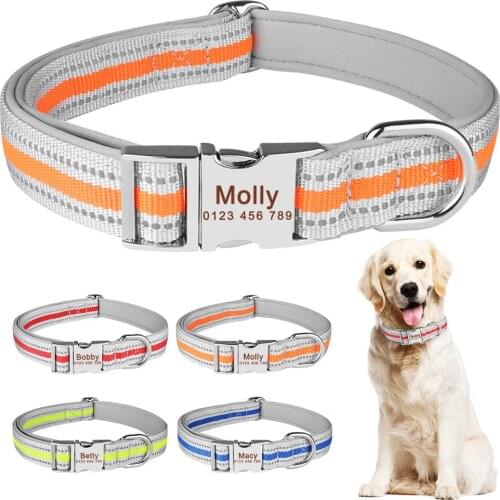 AiruiDog Reflective Nylon Ppersonalized Dog Collar Small Large Puppy Name Free Engraved Metal Durable Pet accessories Dog Tags