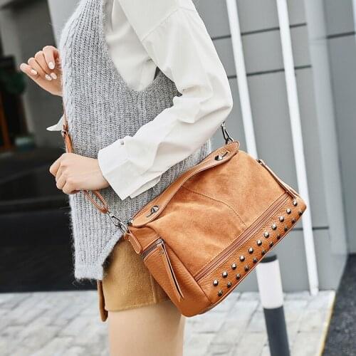 NYHED Vintage Motorcycle Bag Scrub Pu Shoulder Bags For Women 2019 Rivet Big Bag Female Handbags