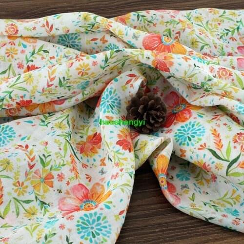 Original design digital printing pure ramie garment fabric, flower thin material, advanced garment custom fabric