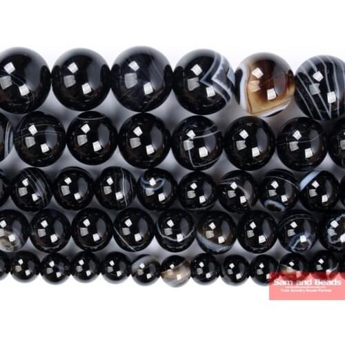 Free Shipping Natural Stone Black White Stripe Agates Round Loose Beads 4 6 8 10 12MM Pick Size For Jewelry Making SAB50