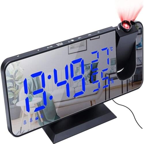 Projection Alarm Clock Temperature Hygrometer LED Digital Clock with FM Radio USB Charging Personal Weather Station table clock