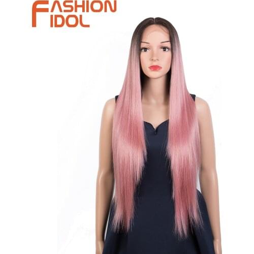 Pink Lace Lolita Wigs Middle Part Cosplay Long Straight Hair 34 Inches Anime Synthetic Lace Wig For White Women FASHION IDOL