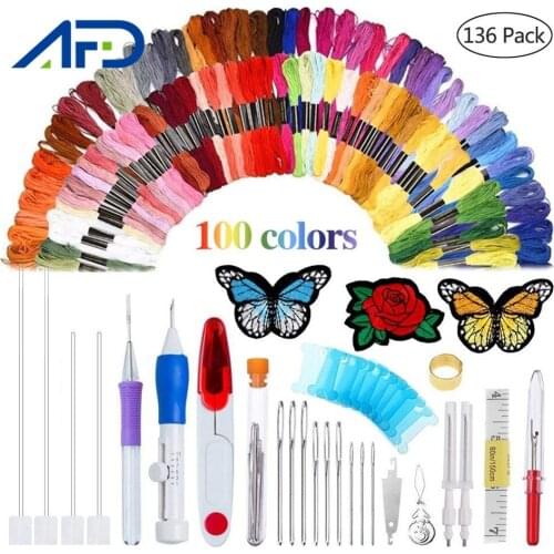 Embroidery Pen Punch Needle Kit Embroidery Threads Cross Stitch Needlework Craft Tool DIY Sewing Accessories