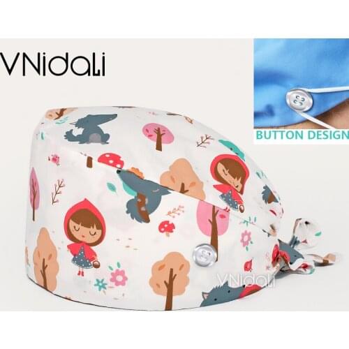 With button Scrubs Caps Adjustable Cotton Printing Hats High Quality Sweat-absorbent Multicolor Scrubs Hats gorro enfermera