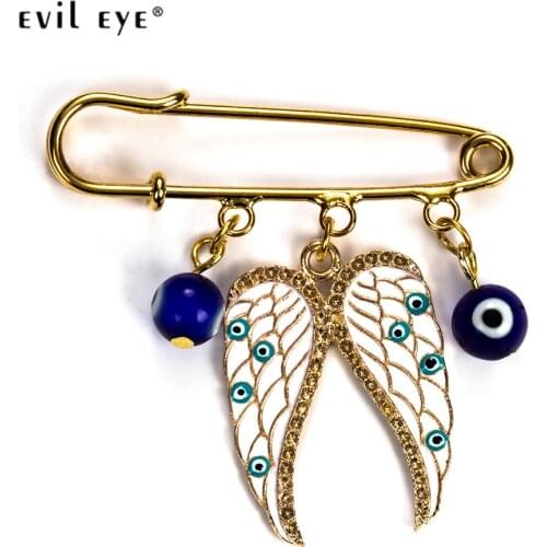 Evil Eye Wings Brooch Colorful Evil Eye Beads Pin Jewelry Gold Brooch For Women Men Kids Friends DIY EY5225