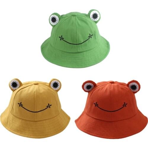 Cute Frog Bucket Hat, Spring Summer Cotton Bucket Sunhat for Kids Girls Wide Brim Fisherman Sun Cap Photo Props