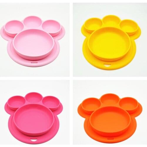 Bear Paw Silicone Baby Plate Self Feeding Training Storage Divided Plate Microwave Dishwasher Safe Toddler Bowl Hangable Dish
