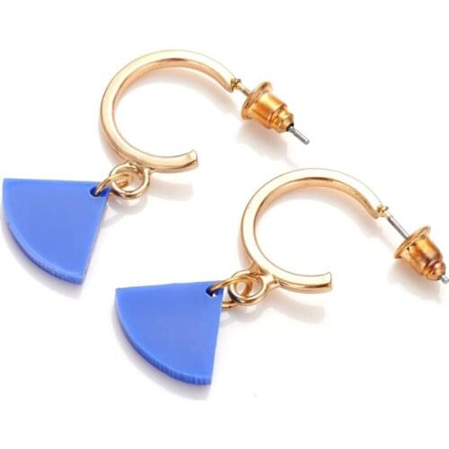 Blue Drop Earring Sector Shape Rose Gold Color Dangler Geometry Jewelry Bohemia Style
