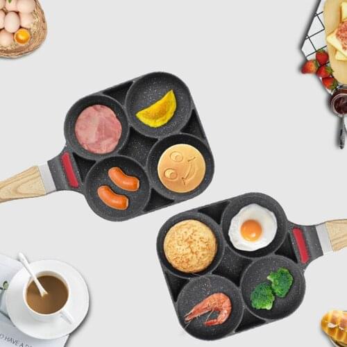100% PFOA Free Stone-Derived NonStick Frying Pan Coating Four-hole Omelet For Eggs Ham Creative Breakfast Grill Pan Cooking Pot
