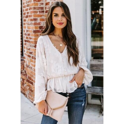 Black/Beige Shimmer Printed V Neck Ruffled Long Sleeve Top Summer New Fashion Casual Blouse Tops