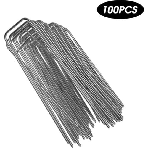 100pcs/50pcs U Shape Gauge Galvanized Steel Garden Stakes Staple Securing Peg For Securing Weed Fabric Landscape Netting