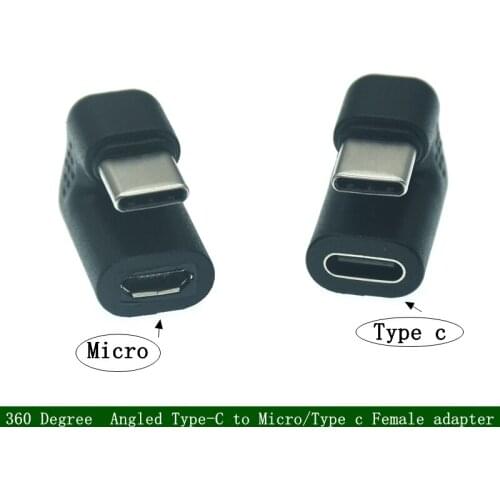 180 /360 Degree Up & Down Angled Type-C USB-C to Micro USB / Type-c Female Charging And Data Transmission Extension Cord Adapter