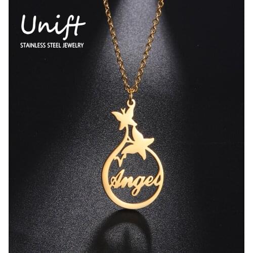 Unift Angel Letter Necklace Stainless Steel Pendant Butterfly Fashion Jewelry Choker Women Accessories Anniversary Lovers Gift