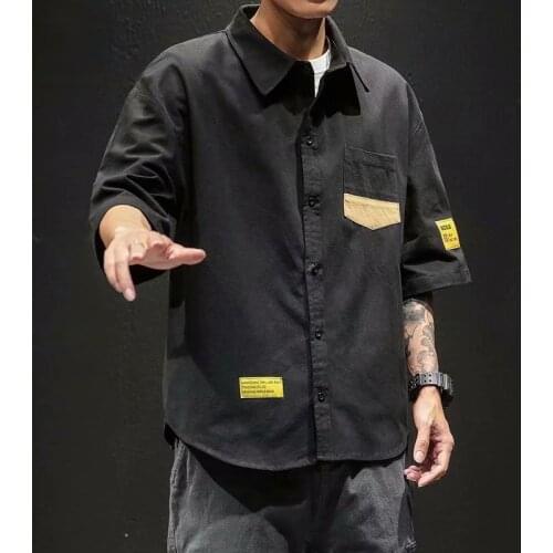 Japan Style White Short Sleeve Casual Shirts Men Black Fashion Loose Top Male Oversized Cotton Military Summer Social Shirt Male