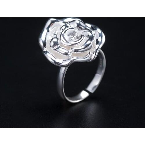 VLA Real 925 Silver Simple Fashion Rose Ring Womens Romantic Birthday Gift Index Finger Ring Adjustable Size Jewelry