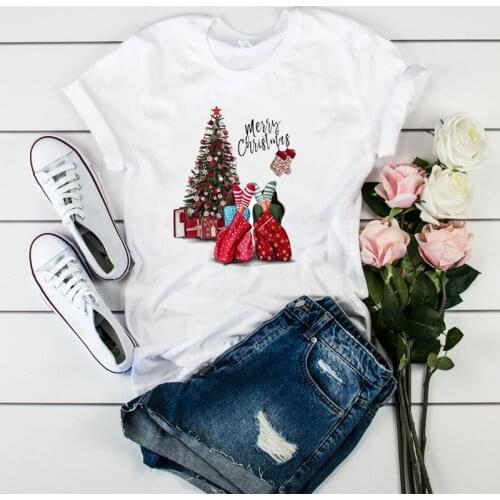 Women Graphic Print Merry Christmas Painting Warm Wishes Fashion Tshirt Female Womens Ladies Top Clothes T Tee Shirt T-shirt