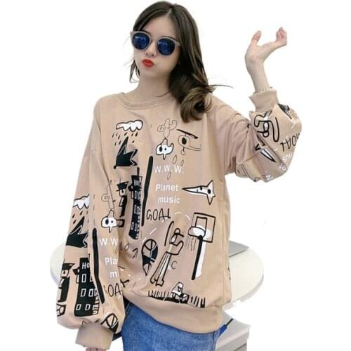 Harajuku Cartoon Childlike Cute Airplane Print Women O-neck Student Sweatshirts 2020 Autumn Loose Long Sleeve Casual Pullovers