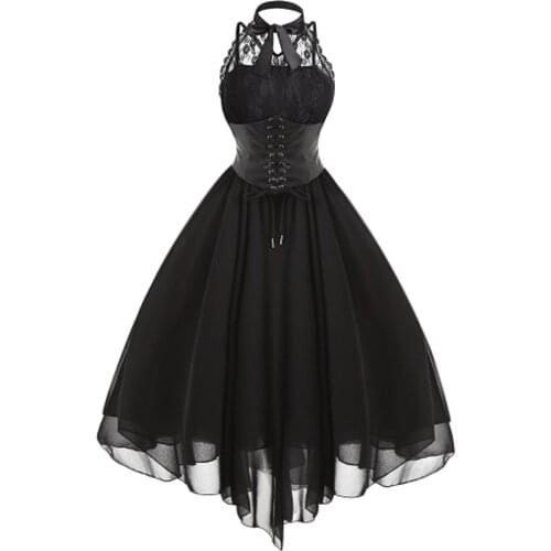 Gothic Lolita Vintage Women Dress Retro Sleeveless Hollow Out Lace-Up Corset Dress Black Goth Punk Steampunk Victorian Dress