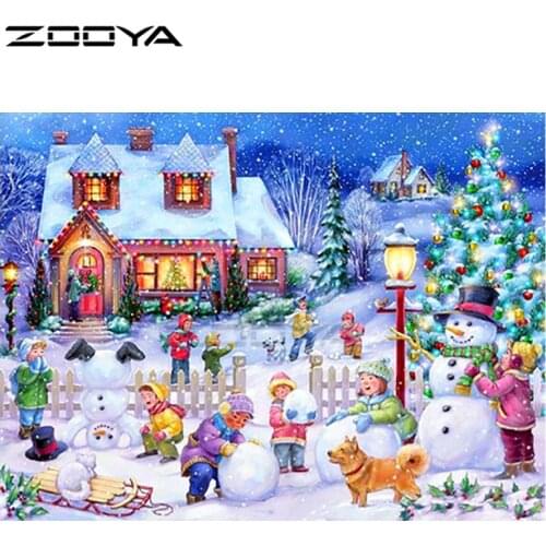 ZOOYA Christmas Diamond Embroidery Sale Snow House Snowman Kid Christmas Diamond Painting Embroidered With Rhinestones R3008