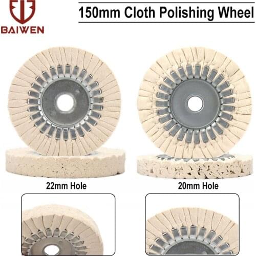 1pc 6" Cotton Airway Buffing Wheel 150mm Cloth Open Bias Polishing Buffer Wheel with Steel Center Ring 19mm/22mm Bore