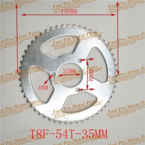 140mm T8F 3 screw Silver Rear Sprocket T8F 54T 35mm For 47cc 49cc Mini Dirt Baby Motocross Bikes Motorcycle 54 Tooth