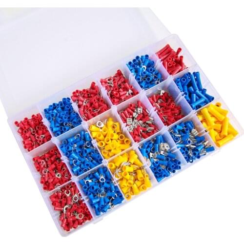 1400pcs Box Terminal Combination Cold Pressed Insulated Electrical Connectors Terminals Set Combination Cable Wires 22-18AWG