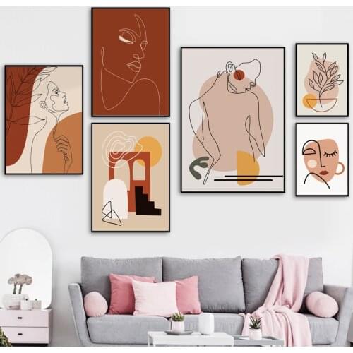 Abstract Line Sexy Girl Face Plant Leaves Wall Art Canvas Painting Nordic Posters And Prints Wall Pictures For Living Room Decor