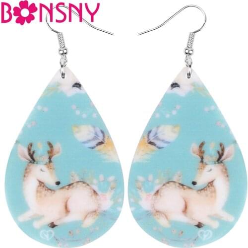 Bonsny Acrylic Teardrop Anime Elk Deer antlers Earrings Animal Drop Dangle Jewelry For Women Girl Teen Kids Charm Gift Accessory