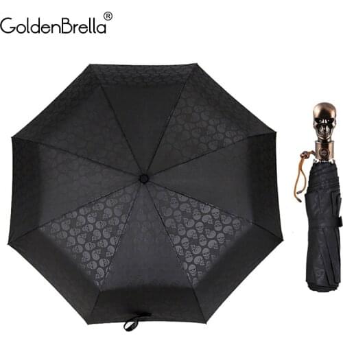Brand High Quality Skull Handle Umbrella Men Automatic 3 Folding Creative Punk Retro 8Ribs Windproof Parasol Umbrella Rain Men