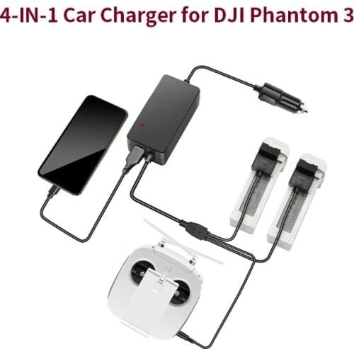 Car Charger for DJI Phantom 3 Pro Adv Standard Drone Battery Remote Control Charger Portable Fast Outdoor Travel Charging Hub
