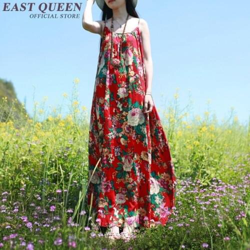 Floral long dress chinese traditional dress linen dresses summer women long summer sundresses NN0836 C