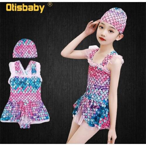 Halloween Children Baby Girls Princess Ariel Swimsuit Kids Swimming Cap Bath One Piece Swimwear Cute Girl Mermaid Bikini Wetsuit