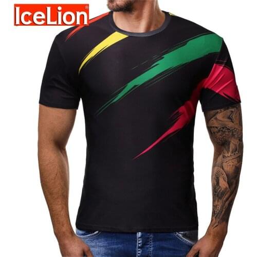 IceLion Slim Fit T-Shirt Men Fashion Print Patchwork Short Sleeve Solid Casual T Shirt Solid Thin Top Men Tshirt Summer Clothing