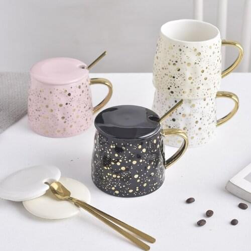 Nordic Fashion Creativity Cute Pink Couple Ceramic Mugs 360 ML Breakfast Milk Water Coffee Oatmeal Cups Cafe Mug With Spoon lid