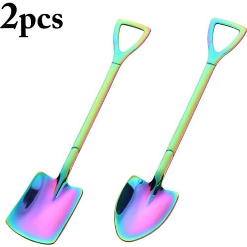 2pcs Coffee Spoon Cutlery Set Stainless Steel Retro Iron Shovel Ice Cream Spoon Scoop Spoon tea-spoon Fashion Tableware
