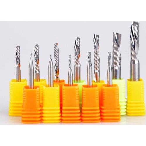 2pc SHK 3.175mm 4mm 5mm 6mm AAA Left Spiral milling cutter down cut one Flute router bit CNC end mill carbide milling cutter