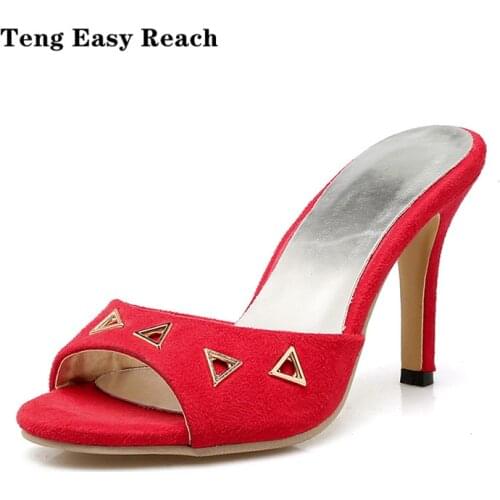 Fashion party women slippers 2021 summer red plus size 9cm Super High heel woman Beach shoes Outdoor Shallow sandals 34 35 36 37