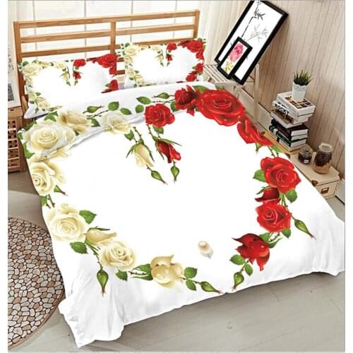 Queen Sheet Set with Duvet Cover 3D Bedding Set Twin Full Bed Sheet Duvet Cover Pillowcase Bed Cover Love Ring Decorate