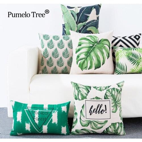 3D Green Leaf Cushion Cover Botanical Tropical Palm Tree Leaves Geomtric Print Pillow Covers Bedroom Sofa Decoration