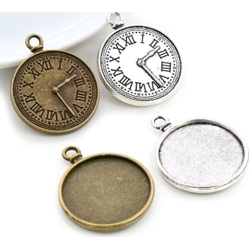 New Fashion 5pcs 25mm Inner Size Antique Silver Plated Bronze Clock Cabochon Base Setting Charms Pendant