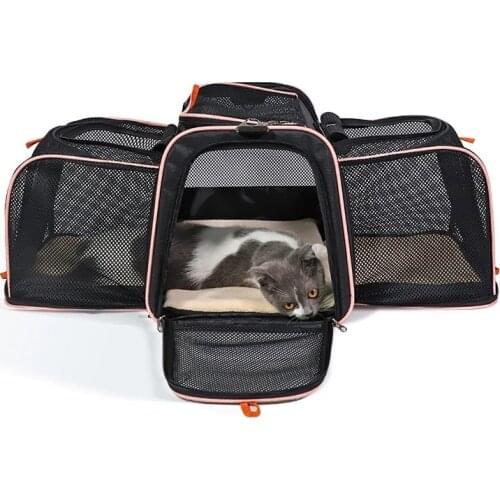 New Cat Expandable Oxford Cloth Carrier Bag Portable Visible Small Pet Puppy Cat Carrier Bag Breathable Space Bag Cat Bag